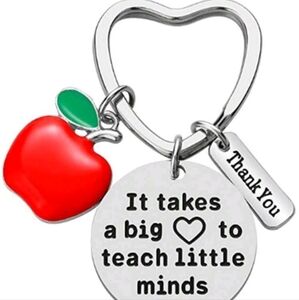 Heart-Shaped Keychain with Red Apple Charm